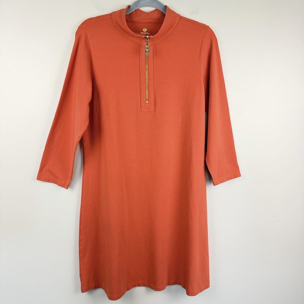 Spartina 449 Nora Half Zip A-Line Dress Size L Orange Sporty Soft Stretch Peru